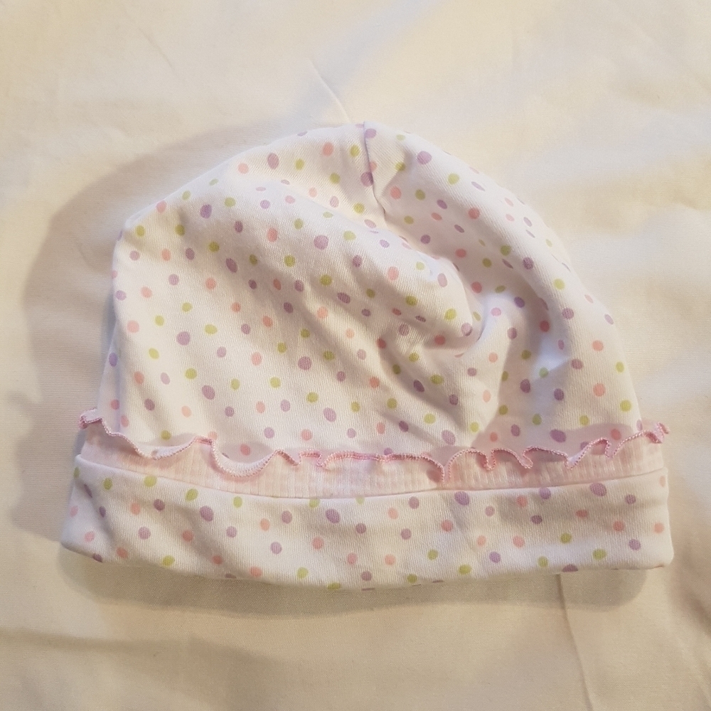 Kissy Kissy hat white with pastel dots lettuce leaf pink trim NWT